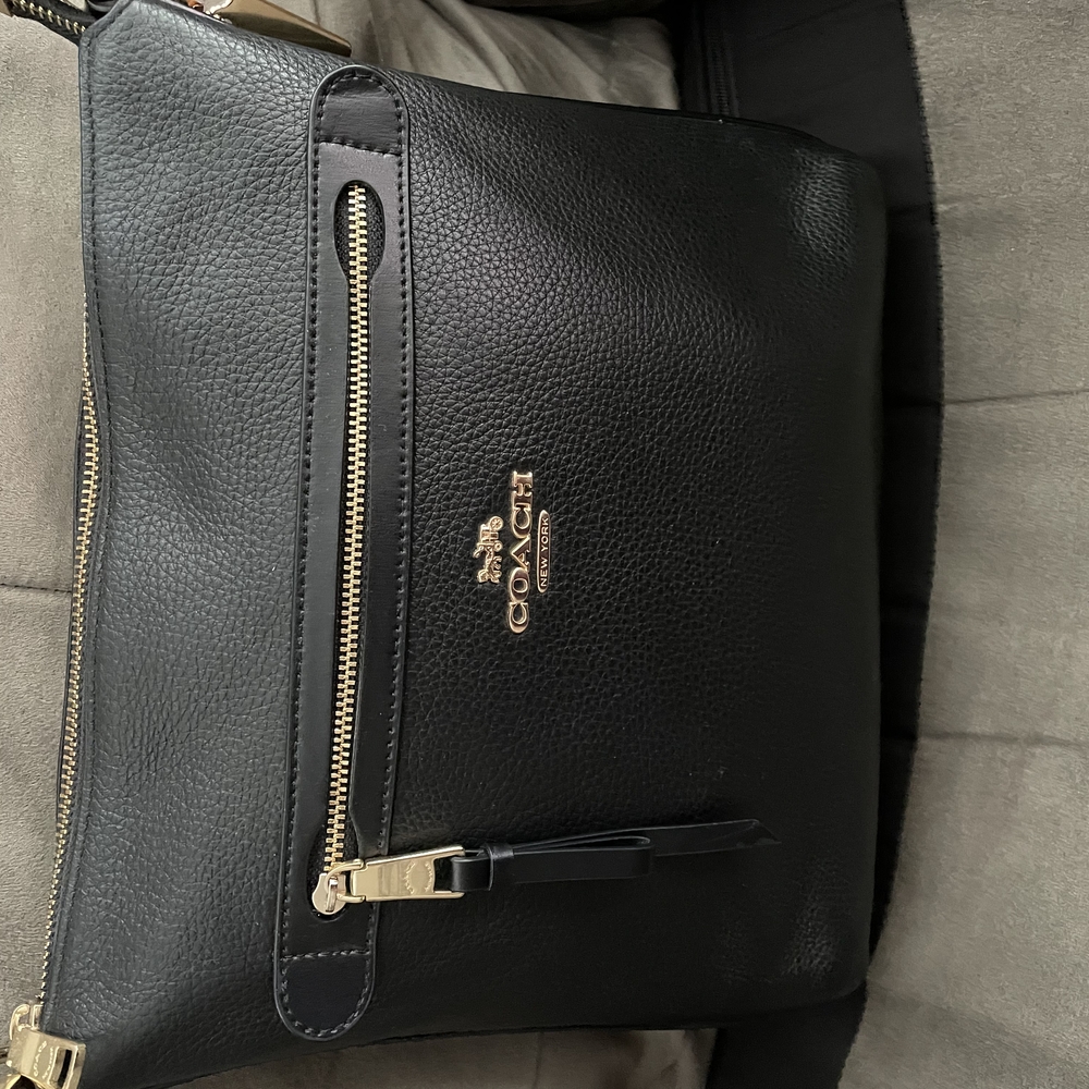 Coach Black Leather Messenger Bag with Gold Accents